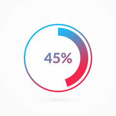 45 percent blue and red gradient pie chart sign. Percentage vector infographic symbol. Circle diagram isolated, illustration for business, download, web icon, design