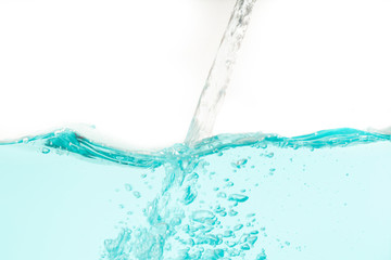 Fototapeta na wymiar Water splash with bubbles on white background.