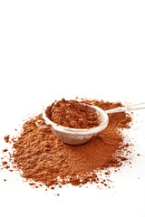 Cocoa powder isolated on a white background. Copy space