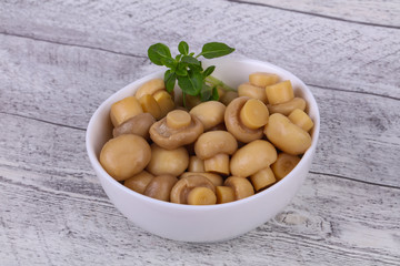Pickled champignon heap in the bowl