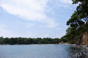 Panoramic view on bay of old greek town Phaselis. Coast near Kemer, Antalya, Turkey.