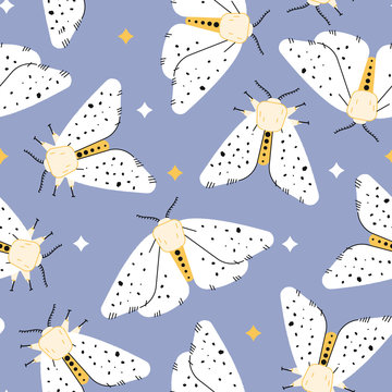 White Ermine Moth Butterfly Seamless Pattern