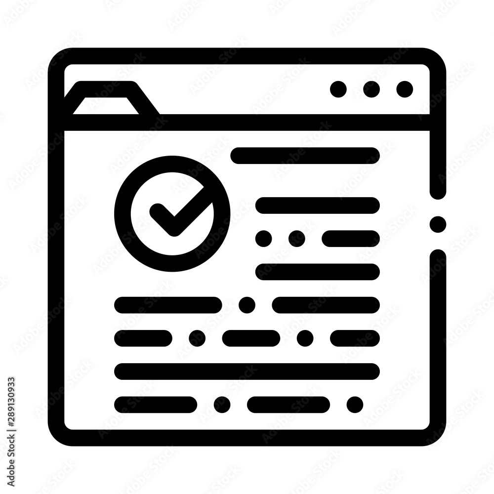 Poster internet web site with approved mark vector icon thin line. approved sign on document file and hands