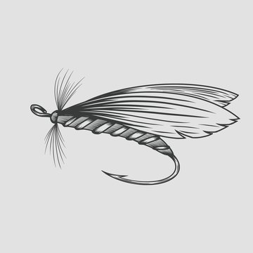 Fly fishing fly fishing, vintage engraved. Vector illustration.