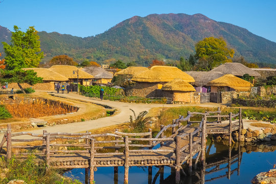 Naganeupseong Folk Village during autumn in Suncheon, A Traditional Hanok Village in South Korea.