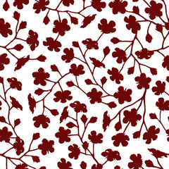 Vector flower red seamless pattern on white background