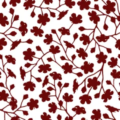 Behang Rood Vector bloem rood naadloos patroon op witte achtergrond