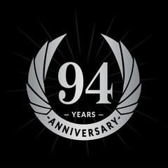 94 years anniversary celebration logotype. Elegant anniversary design. Ninety-four years logo.