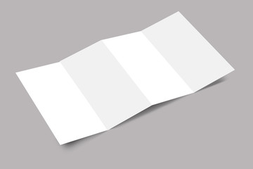 Accordion fold brochure, eight pages four panel leaflet, concertina fold. blank white 3d render illustration. - Illustration