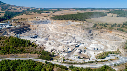Obraz premium Aerial view of Rascalat stone quarry in Aguessac