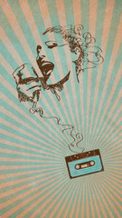 Vintage cassette tape and woman singing
