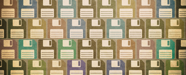 Vintage floppy disks textured background