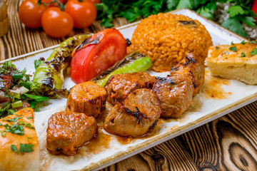 Lamb kebab in Turkish on the board