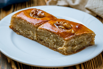 Baku baklava on wooden table