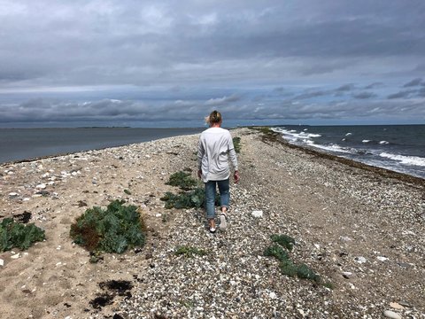 Woman walking on beach, Besser Rev, Samsoe, Denmark