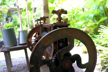 exhibit, old iron mechanism in the park