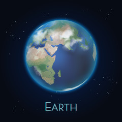 Realistic Earth planet icon.World globe from space