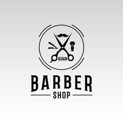 Vintage barbershop vector emblems and labels. Barber badges and logos