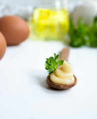 Freshly made homemade mayonnaise on a family recipe.