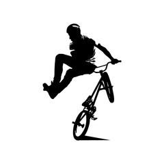 Abstract silhouette of a bmx rider on the white background from particles