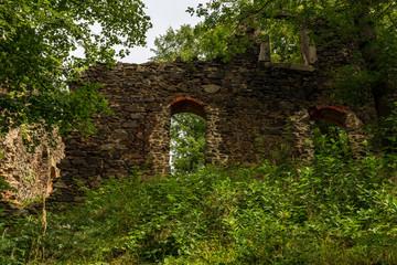 ruins of Liebau castle above Weisse Elster river between Plauen and Elsterberg towns in Germany