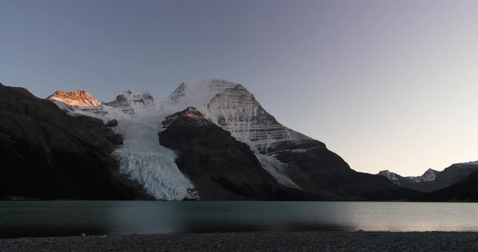 Sunset time lapse of mount Robson and Berg lake time lapse
