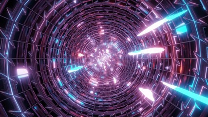 abstract metal tunnel with colorful reflection 3d illustration background wallpaper