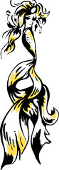 mermaid art - black and yellow vector illustration