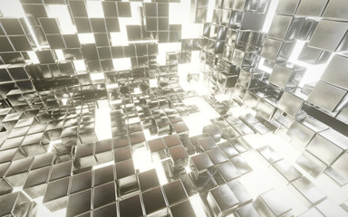 Obraz premium Abstract Silver Cubes lighting explosion Sci fi background, 3d rendering.