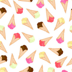 seamless endless pattern with tasty chocolate fruit berries ice cream in cone vector illustration