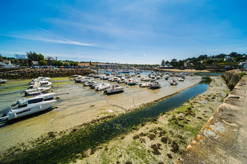 Pléneuf-Val-André Port and Marina at Low Tide on a Sunny Summer Day in Brittany France