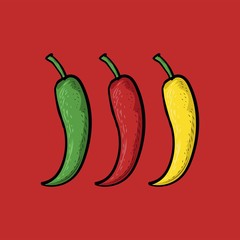 chilies spicy mexican food group of various illustrated chili