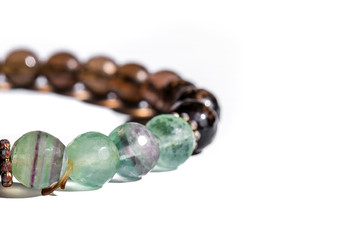 amethyst, obsidian, quartz mineral, tiger eye mineral stones isolated on white background 