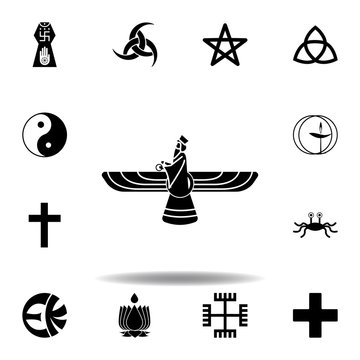 religion symbol, faravahar icon. Element of religion symbol illustration. Signs and symbols icon can be used for web, logo, mobile app, UI, UX