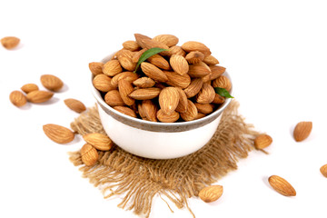 Almond. Almond nuts, close-up isolated on a white background