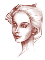 Elegant woman's face drawn with a pencil