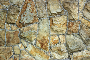 Wall made of natural stone. Space for text or logos	