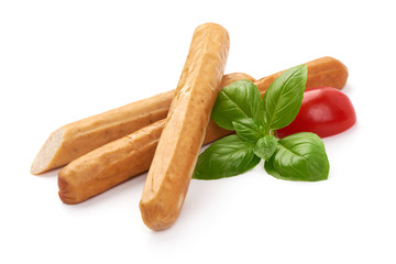 Fresh chicken sausages for barbeque or grill, isolated on white background