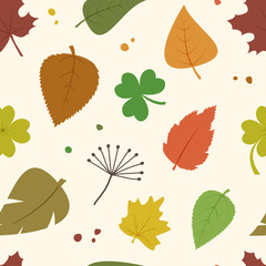 Decorative seamless pattern with autumn different colorful leaves. Vector illustration