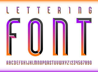 Condensed font, Alphabet of gradient color, letters and numbers