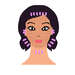 Thread lifting on the face. Threads for a facelift. Mesotherapy Wrinkles. Infographics. Vector illustration on isolated background.