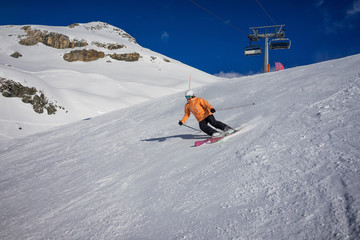 Naklejka na ściany i meble Fast Skier, winter sports, mountain, skier