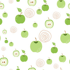 Green apple pattern Seamless organic nature background with hand drawn apples in white background Vector