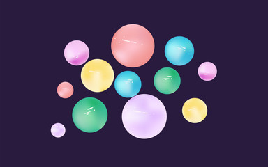 Multi-colored balls on a dark purple background - vector Happy New Year 2020. Christmas.