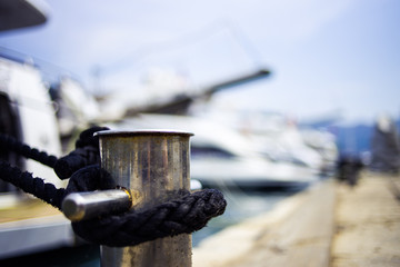 Superyacht on the port. Elements of ship