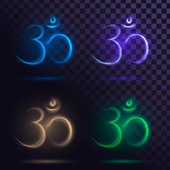Set of luminous signs Om, Hinduism, Buddhism, mantra - obrazy, fototapety, plakaty