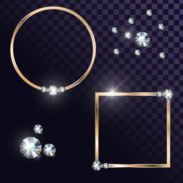 Round and square gold frames with diamonds, expensive template
