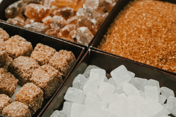 various types of sugar - brown, white, granulated, cane sugar