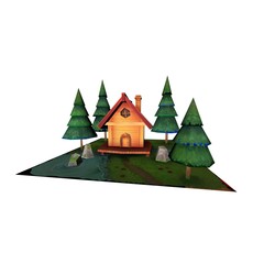 Obraz na płótnie Canvas 3d Render of A House home and Lawn with surrounding trees Kids and cartoon style Dreamy house 3d Illustration 4k White Background Front View