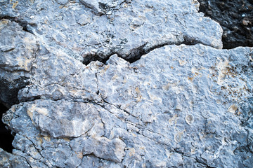 The texture of the stone and lichen on it. Stone faults